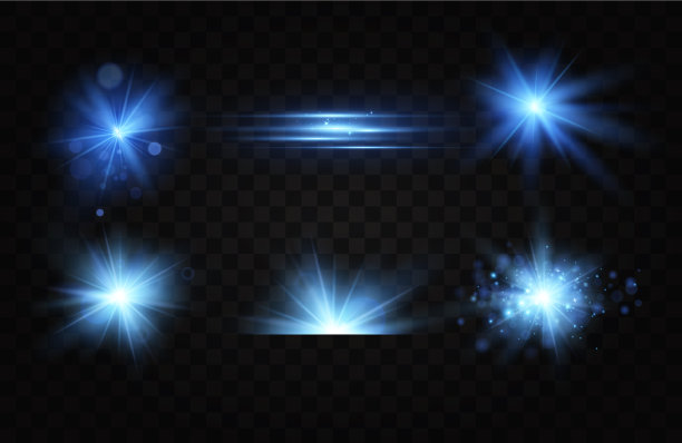 蓝色星星的明亮光芒的效果。一种明亮的闪光粒子。图片下载