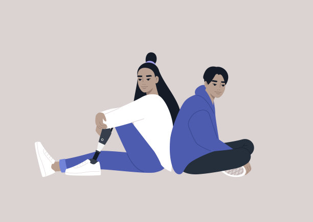 两个年轻的角色背靠背坐着，感情困难图片下载