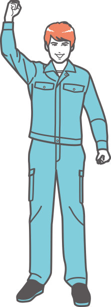 穿着工作服的男人摆出一副大肚腩的姿势图片下载