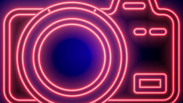 发光的霓虹灯照片相机图标孤立在黑色图片下载