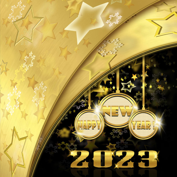 2023年新年快乐。金色和黑色背景。图片下载