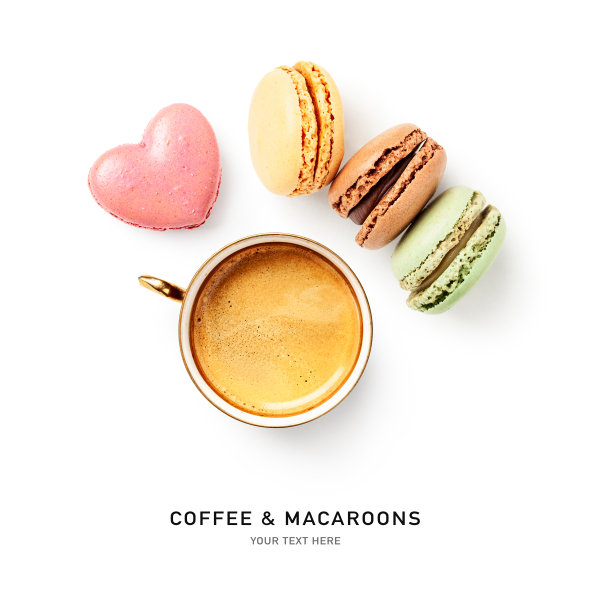 马卡龙和咖啡创意布局图片下载