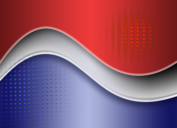 金属表面现代三色背景与方形和圆点。红色，银色，蓝色。图片下载