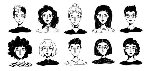 各种头发的女性肖像收藏图片下载