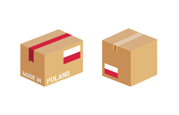 盒子与波兰国旗图标设置纸板交货图片下载