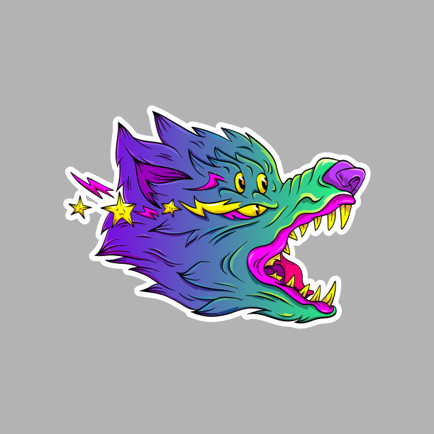 超现实主义狼头贴纸幻想动物艺术图片下载