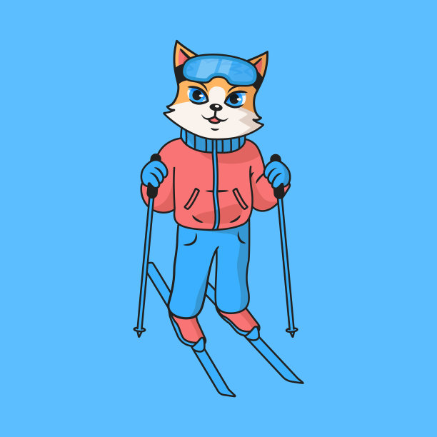 可爱的小姜猫在滑雪图片下载