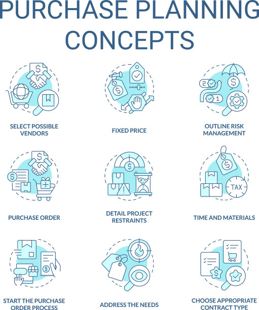 购买计划蓝绿色概念图标集图片下载