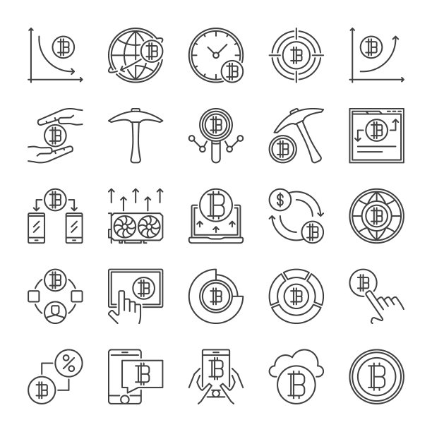 加密货币和区块链矢量轮廓图标集图片下载