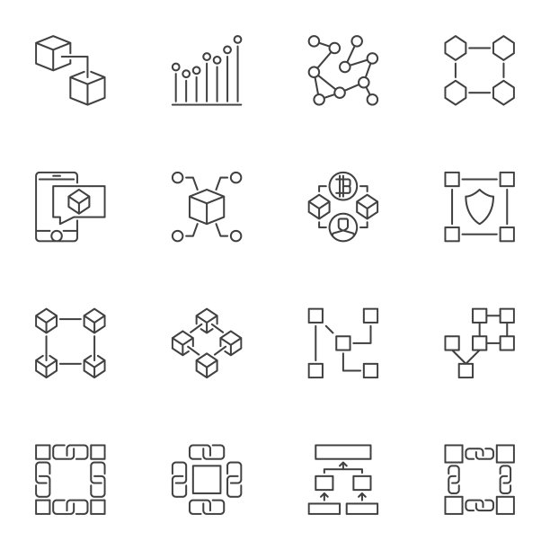 区块链线性图标。区块链向量符号集合图片下载