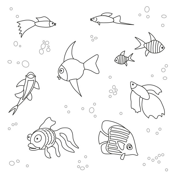 白色背景上的水族馆鱼类轮廓图片下载