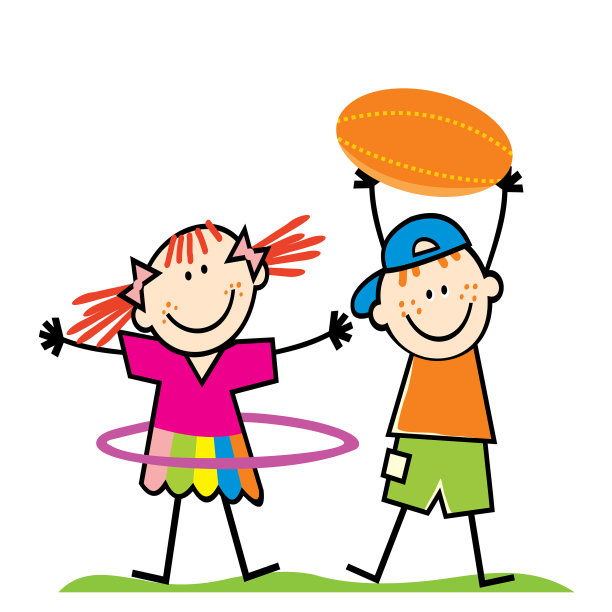 女孩和男孩两个孩子一起玩橄榄球呼啦圈图片下载