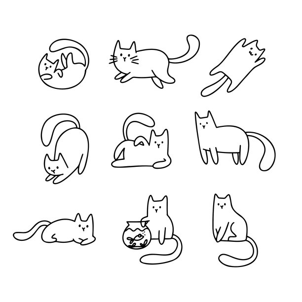 卡通手绘猫咪可爱轮廓涂鸦套装图片下载
