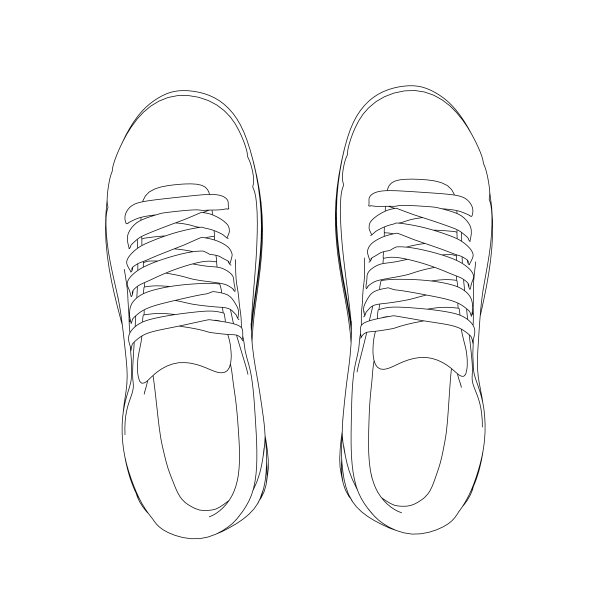 运动运动鞋的轮廓从黑色线条孤立在白色背景上。从以上观点。矢量插图。图片下载