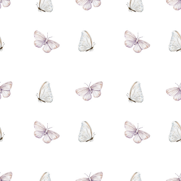 无缝水彩图案与粉红色蝴蝶。手绘波西米亚背景。图片下载
