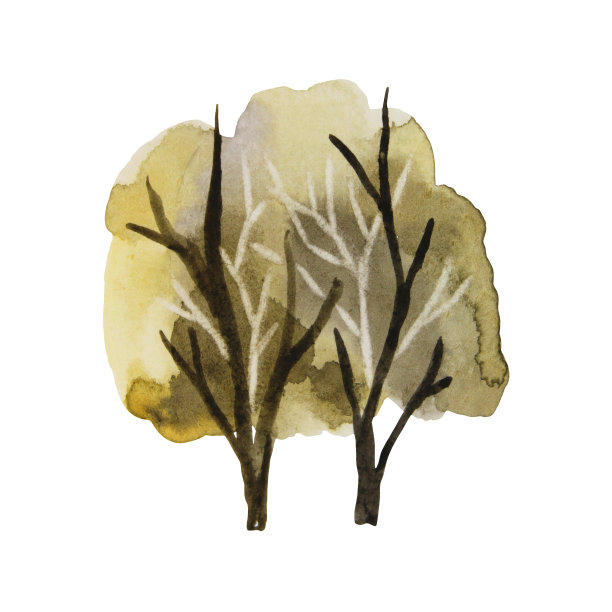 水彩抽象绿色和黑色的树或灌木孤立在白色背景。创意夏季或秋季剪纸贴纸卡，素描本。手绘森林对象墙纸，包装图片下载