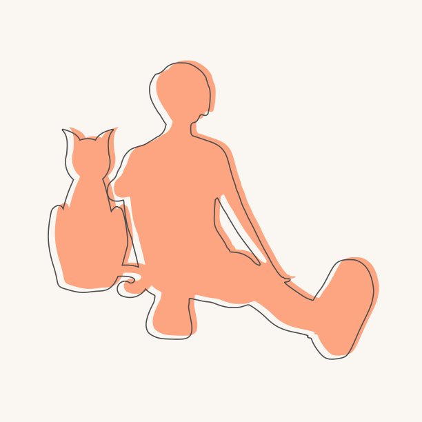女人和猫的剪影。细线的风格图片下载