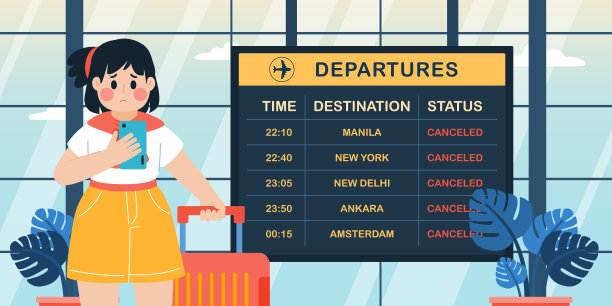 人们因航班取消而心烦，矢量，插图图片下载