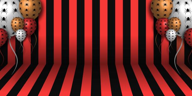 条纹房间，万圣节幽灵气球网站幽灵或横幅模板快乐的万圣节背景。矢量图图片下载