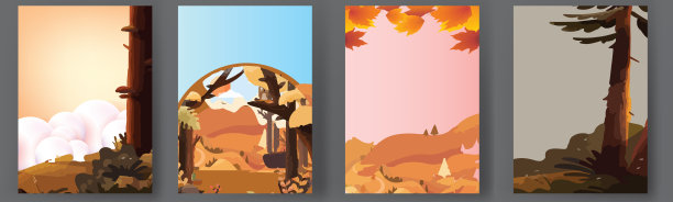 海报框架hello秋季设计模板展示横幅黄色红色橙色图片下载