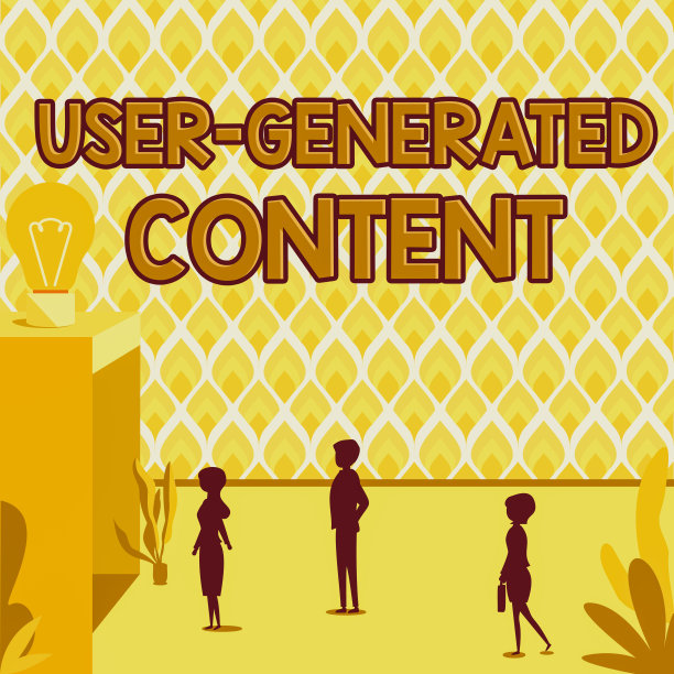 概念性显示用户生成的内容。概念照片图像、视频、文字、音频，由用户发布的男子与未来的拼图展示业务战略。图片下载