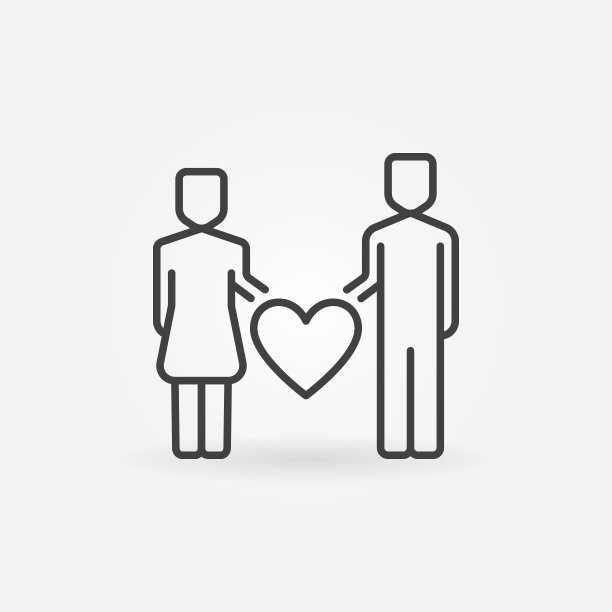 男人和女人与心脏矢量轮廓图标或符号图片下载