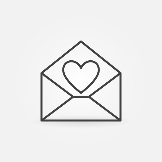 信封与心脏矢量轮廓图标。情书的象征图片下载