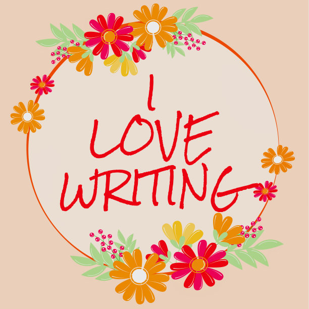 我爱书写。概念意义情感创作小说期刊灵感作者六边形思想泡泡显示通过互联网连接人们。图片下载