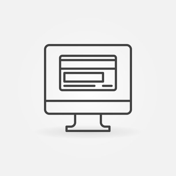 PC与信用卡矢量图标或符号在细线风格图片下载