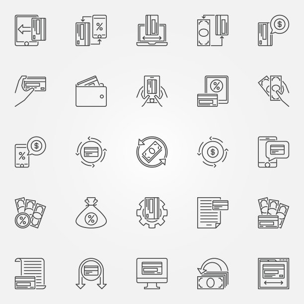 现金返还轮廓图标设置。矢量返现和金钱标志图片下载