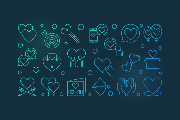 浪漫的友谊矢量概念彩色轮廓插图图片下载