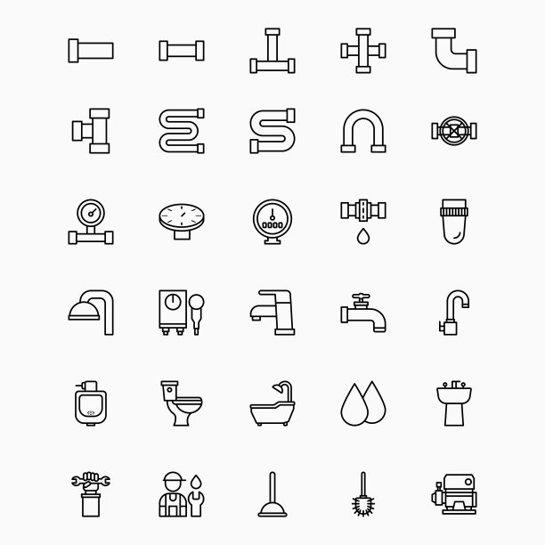 管道图标设置，水管工矢量，水插图图片下载