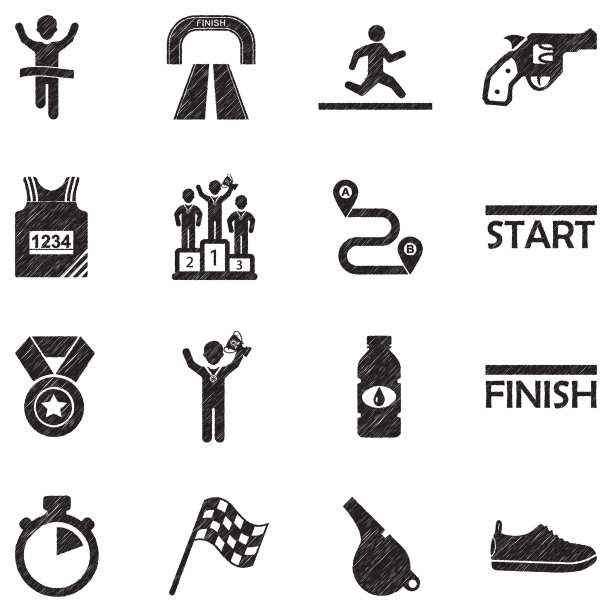 马拉松式的图标。黑色涂鸦设计。矢量插图。图片下载