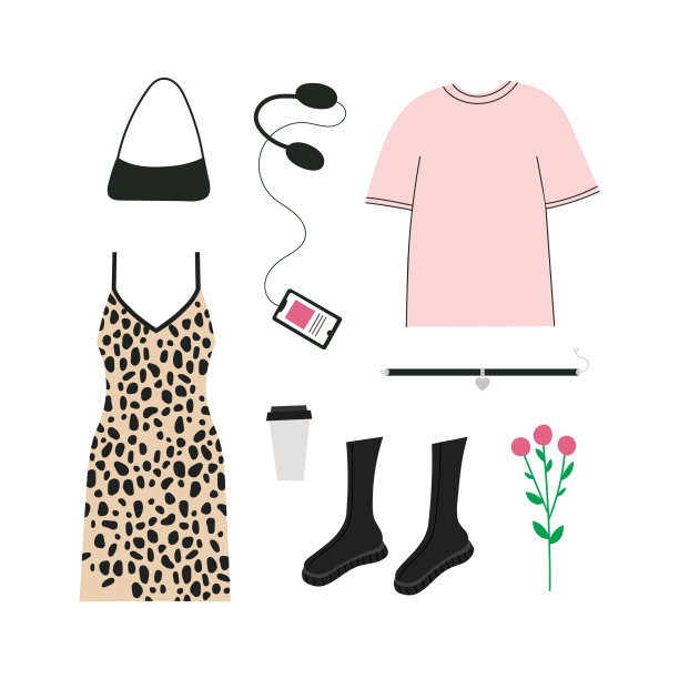 在白色背景上孤立的时尚女装集合。图片下载