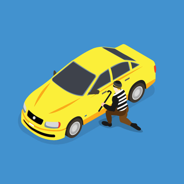 窃贼用撬棍闯入一辆黄色轿车图片下载