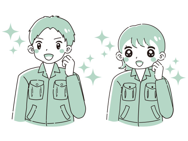 插图的男人和女人穿着工作服做内脏姿势图片下载