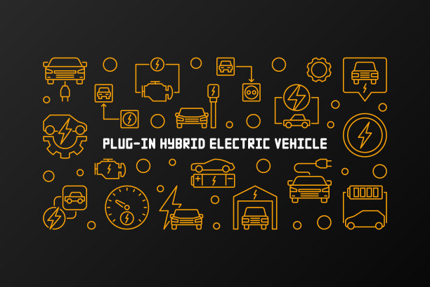 插电式电动汽车矢量线性横图解图片下载