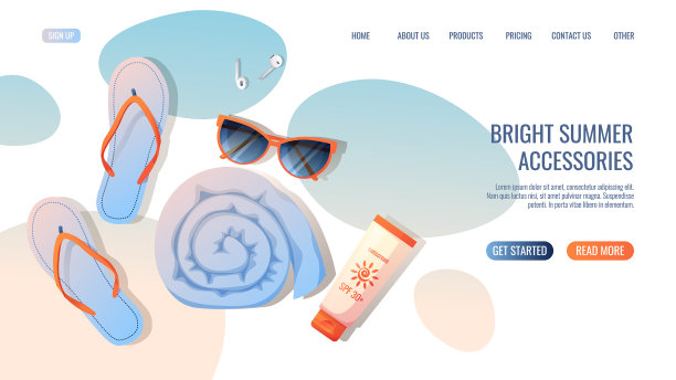 网页模板与夏天的海滩配件图片下载