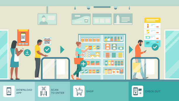 人们在自动人工智能商店购买食品杂货图片下载