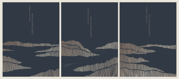 亚洲风格的风景背景的集合，黑色和金色的颜色图片下载