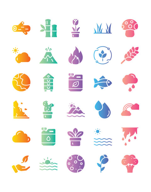 自然图标设置30孤立在白色背景图片下载