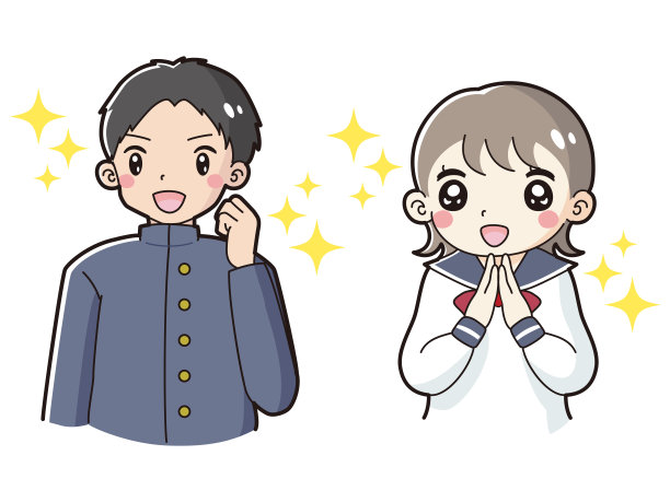 穿着校服的男孩摆出拳头的姿势，穿着水手服的女孩兴奋地挥舞插图图片下载