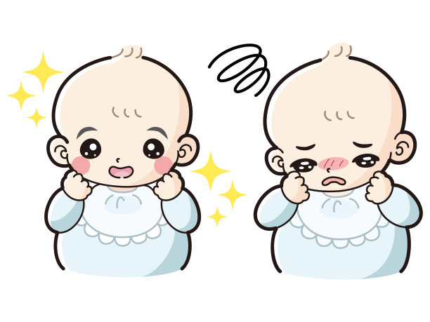 一幅婴儿插画，有兴奋的表情，也有困惑的表情图片下载