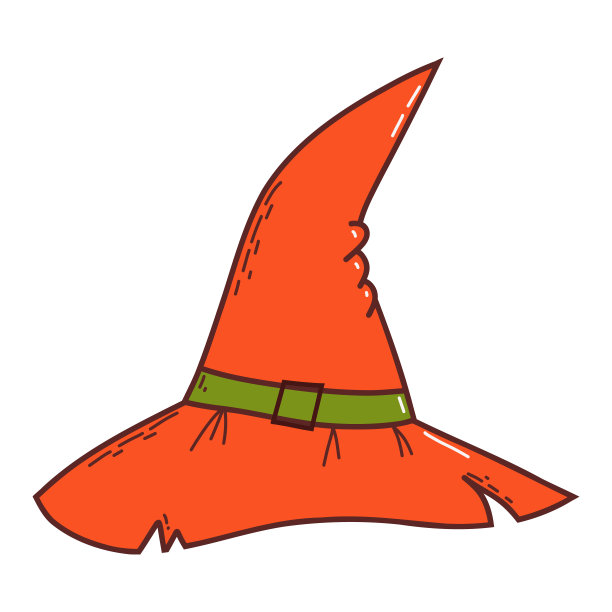 女巫帽子。万圣节元素。不给糖就捣蛋的概念。矢量插图手绘风格图片下载