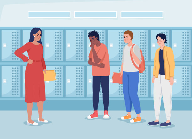 可怕的老师和不安的学生平面彩色矢量插图图片下载