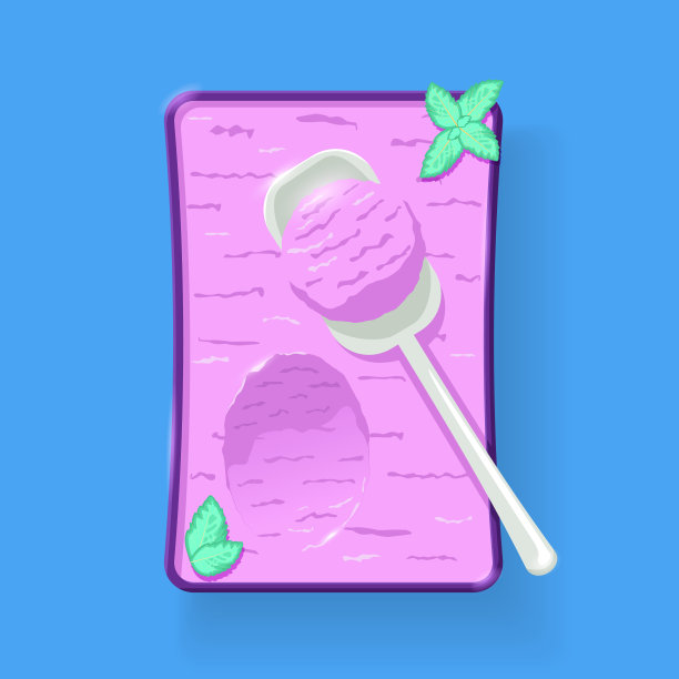 五颜六色的蓝莓冰淇淋装在盒子里，配上勺子和薄荷图片下载