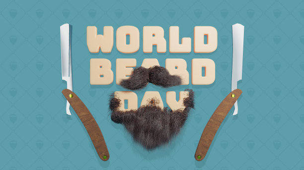 搞笑、可爱、世界胡须日3d插画，卡片、产品推广、印刷品、网络、视频、广告等。胡子文本。3 d渲染。图片下载