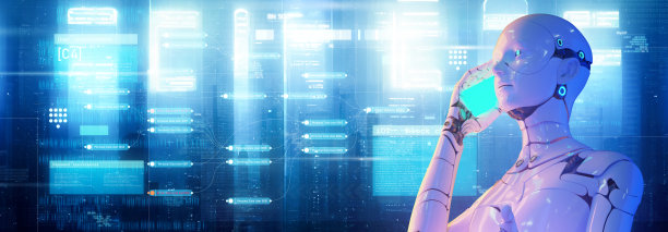 网络安全隐私保护，网络智慧城市物联网数字技术，三维人形机器人夜城摩天大楼数据通信后台图片下载