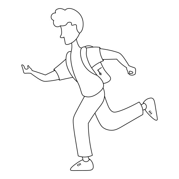 一个背着书包的男生在跑步，一个男生的侧视图在涂鸦图片下载