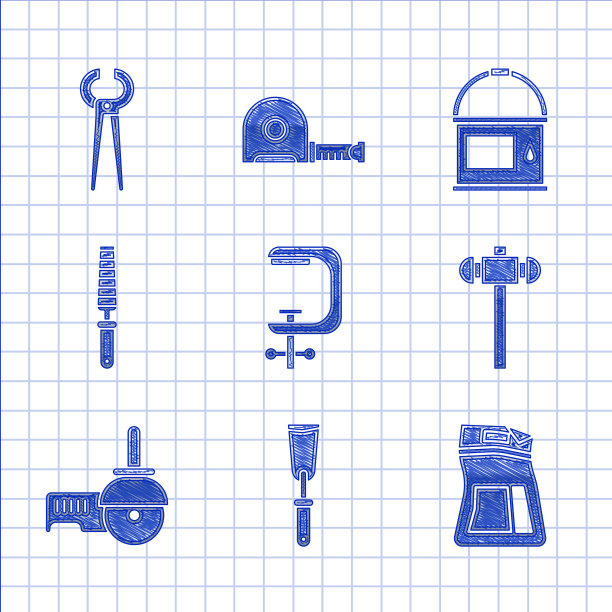 设置夹钳和螺丝工具油灰刀水泥袋图片下载